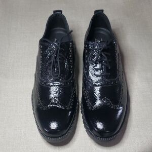 Cole Haan Zero Grand O Glossy Black Wingtip  Oxfords Size 9